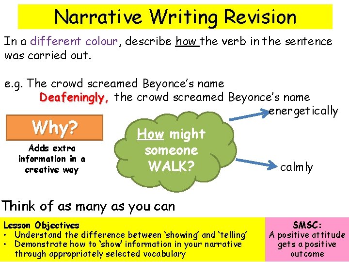 Narrative Writing Revision In a different colour, describe how the verb in the sentence Narrative Writing Revision In a different colour, describe how the verb in the sentence