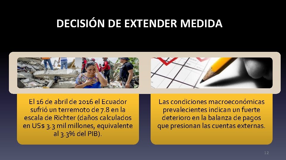 DECISIÓN DE EXTENDER MEDIDA El 16 de abril de 2016 el Ecuador sufrió un