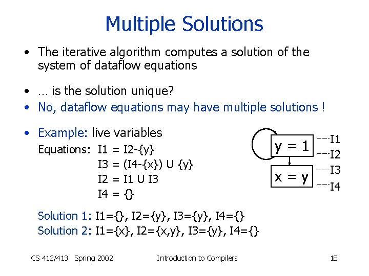Multiple Solutions • The iterative algorithm computes a solution of the system of dataflow