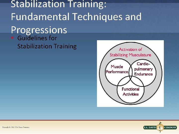 Stabilization Training: Fundamental Techniques and Progressions § Guidelines for Stabilization Training Copyright © 2013.