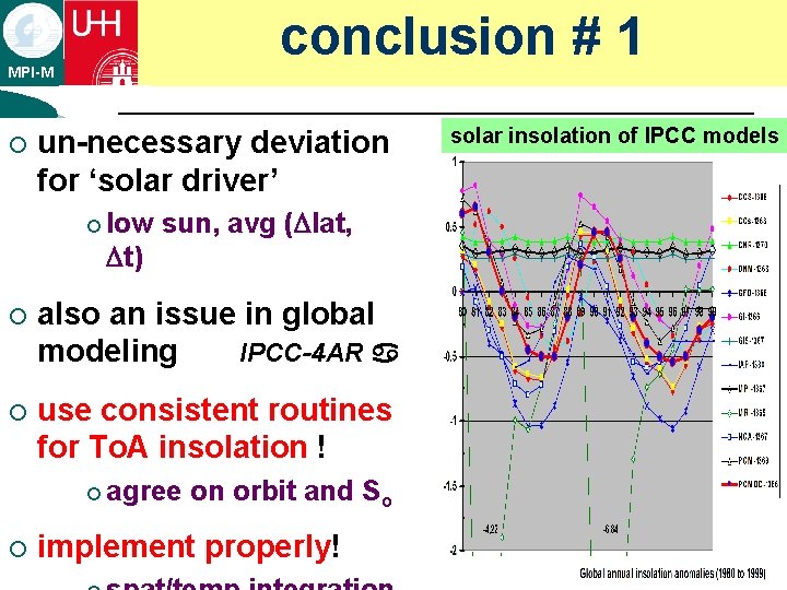 conclusion # 1 MPI-M ¡ un-necessary deviation for ‘solar driver’ ¡ low Dt) sun,