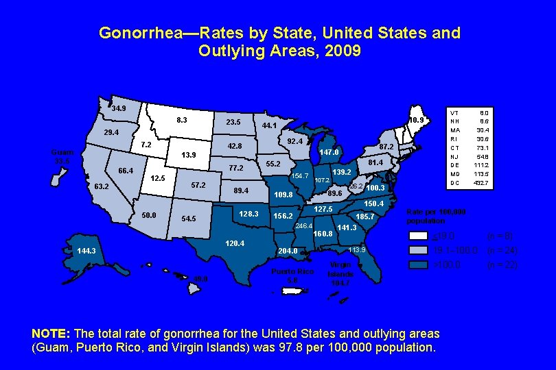 Gonorrhea—Rates by State, United States and Outlying Areas, 2009 34. 9 8. 3 23.