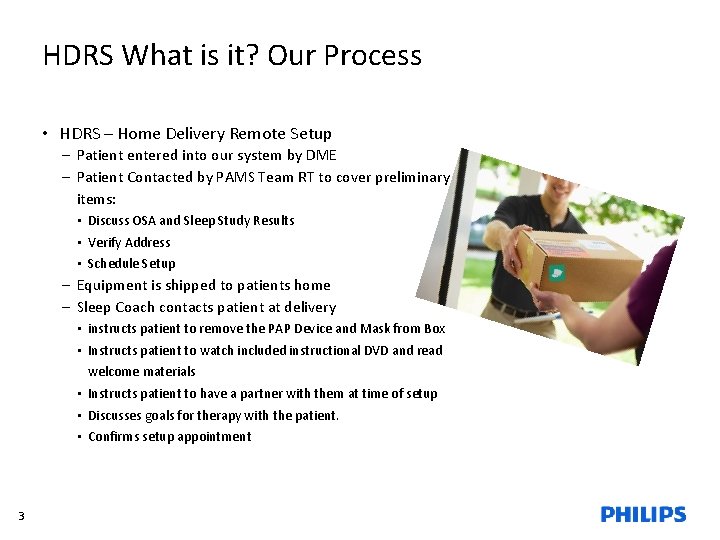 HDRS What is it? Our Process • HDRS – Home Delivery Remote Setup –