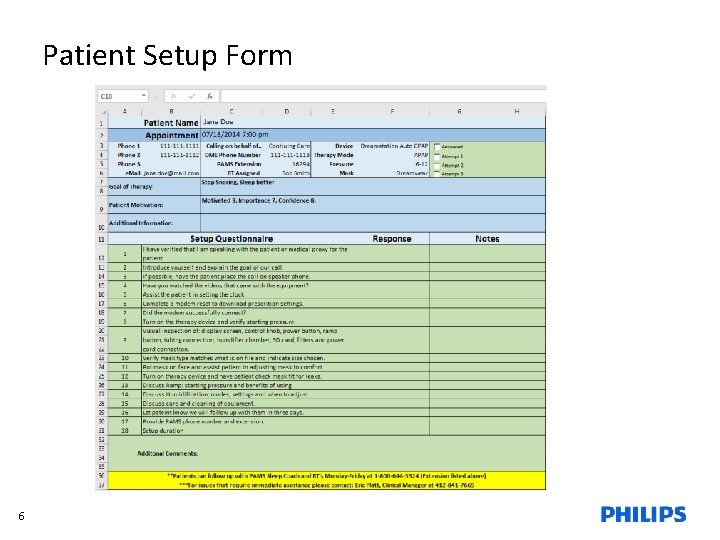 Patient Setup Form 6 