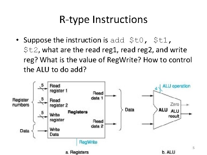 R-type Instructions • Suppose the instruction is add $t 0, $t 1, $t 2,