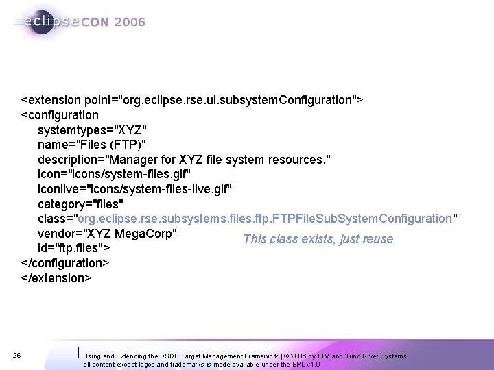 <extension point="org. eclipse. rse. ui. subsystem. Configuration"> <configuration systemtypes="XYZ" name="Files (FTP)" description="Manager for XYZ <extension point="org. eclipse. rse. ui. subsystem. Configuration"> <configuration systemtypes="XYZ" name="Files (FTP)" description="Manager for XYZ