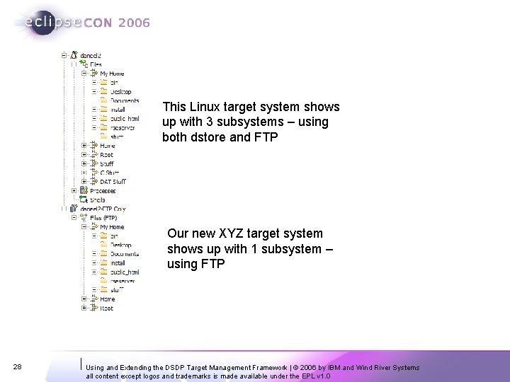 This Linux target system shows up with 3 subsystems – using both dstore and This Linux target system shows up with 3 subsystems – using both dstore and