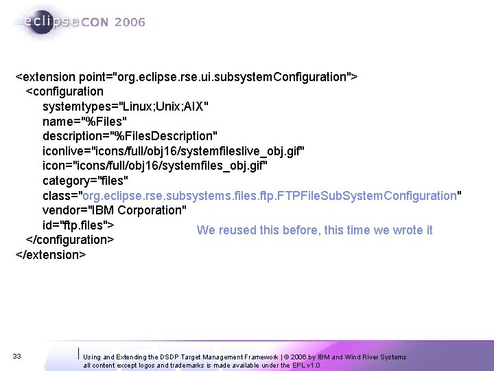 <extension point="org. eclipse. rse. ui. subsystem. Configuration"> <configuration systemtypes="Linux; Unix; AIX" name="%Files" description="%Files. Description" <extension point="org. eclipse. rse. ui. subsystem. Configuration"> <configuration systemtypes="Linux; Unix; AIX" name="%Files" description="%Files. Description"