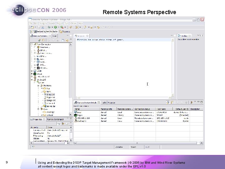 Remote Systems Perspective 9 Using and Extending the DSDP Target Management Framework | © Remote Systems Perspective 9 Using and Extending the DSDP Target Management Framework | ©