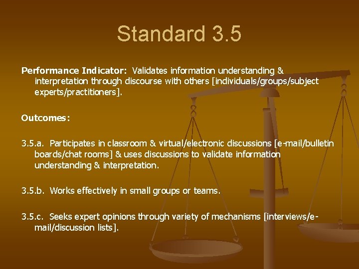 Standard 3. 5 Performance Indicator: Validates information understanding & interpretation through discourse with others