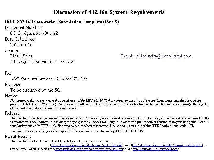 Discussion of 802 16 n System Requirements IEEE