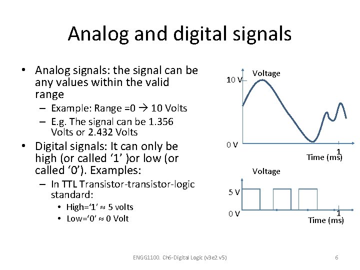 Analog and digital signals • Analog signals: the signal can be any values within