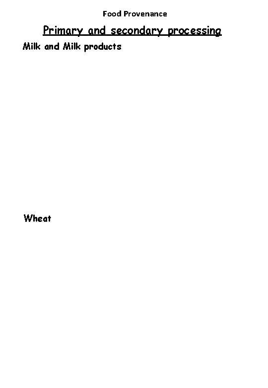 Food Provenance Primary and secondary processing Milk and Milk products Wheat 
