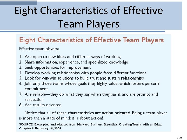 Eight Characteristics of Effective Team Players 9 -21 