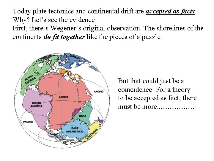 Today plate tectonics and continental drift are accepted as facts. Why? Let’s see the