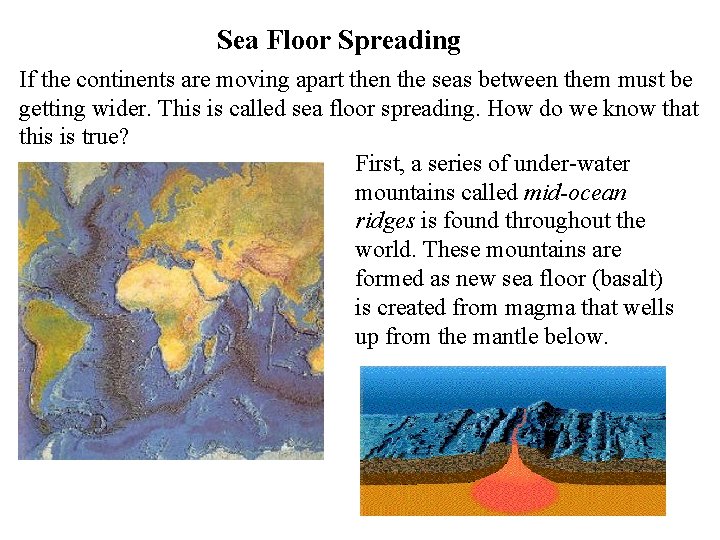 Sea Floor Spreading If the continents are moving apart then the seas between them