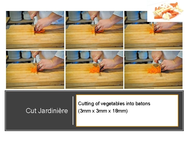 Cut Jardinière Cutting of vegetables into batons (3 mm x 18 mm) 