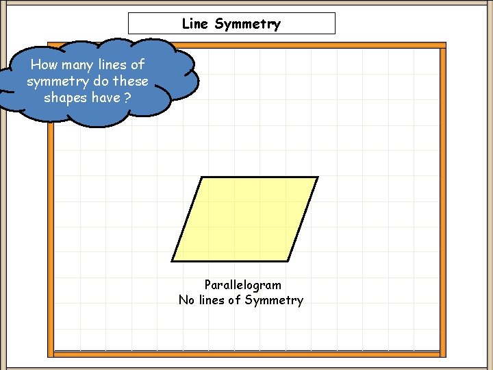 Line Symmetry How many lines of symmetry do these shapes have ? Parallelogram No