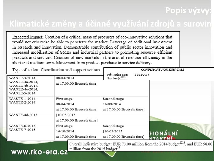 Popis výzvy: Klimatické změny a účinné využívání zdrojů a surovin 