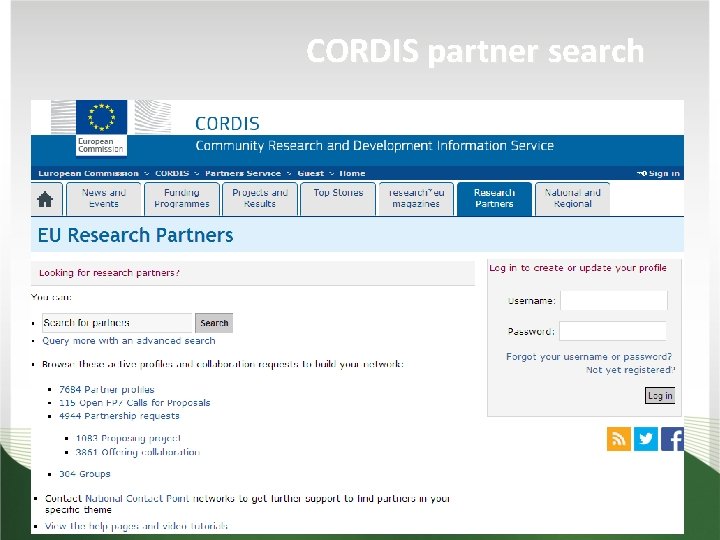 CORDIS partner search 