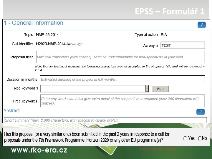 EPSS – Formulář 1 