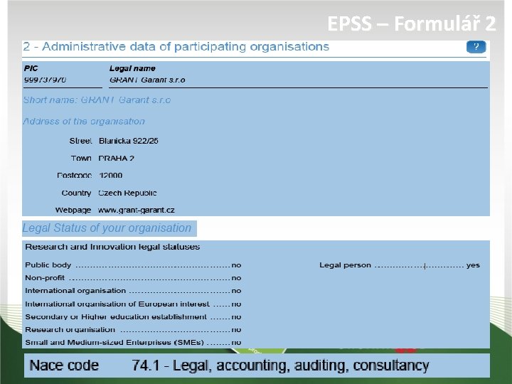 EPSS – Formulář 2 