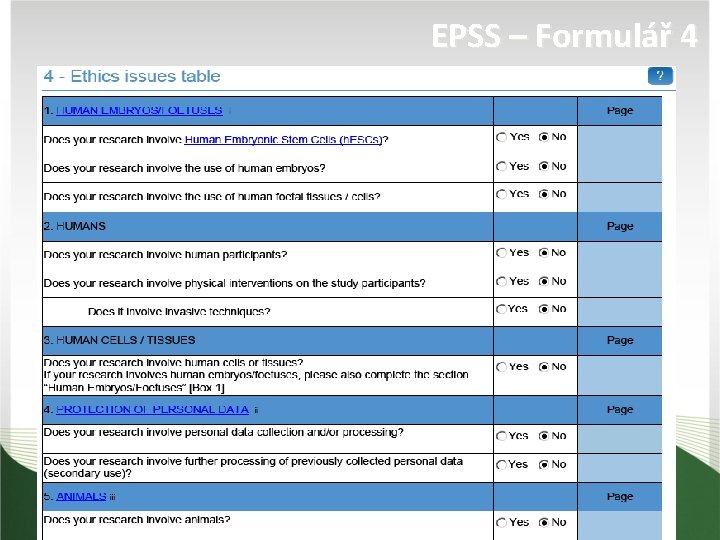 EPSS – Formulář 4 