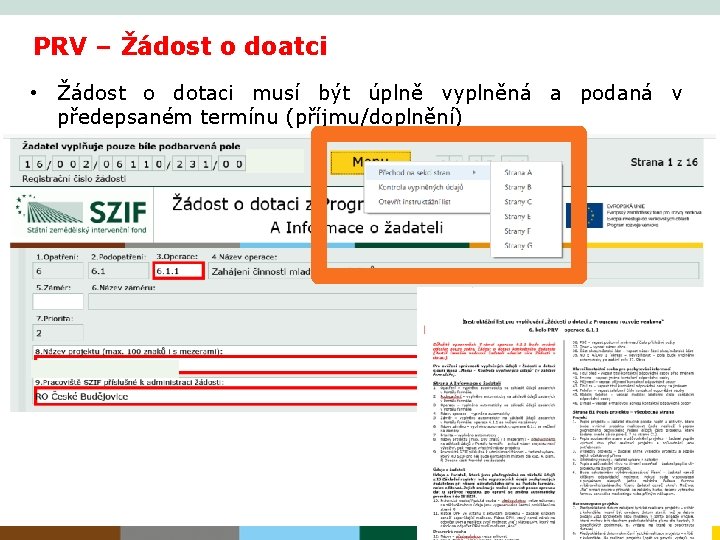 PRV – Žádost o doatci • Žádost o dotaci musí být úplně vyplněná a