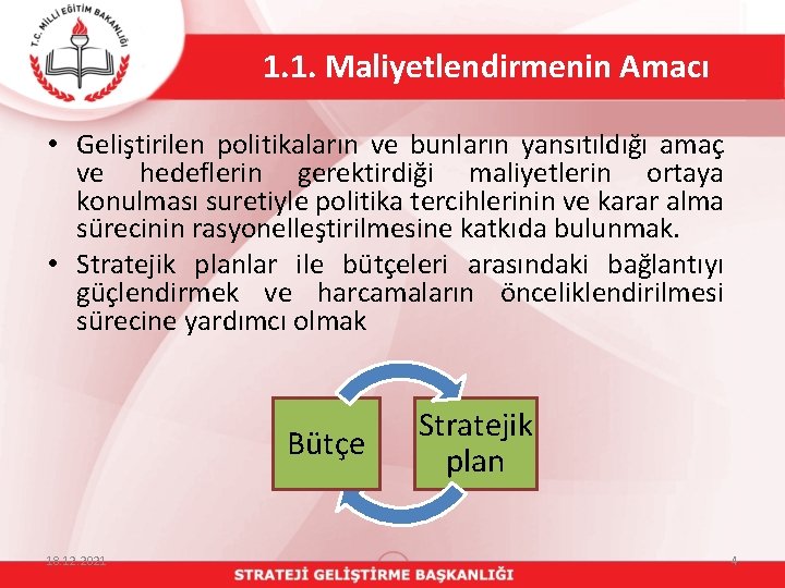 1. 1. Maliyetlendirmenin Amacı • Geliştirilen politikaların ve bunların yansıtıldığı amaç ve hedeflerin gerektirdiği