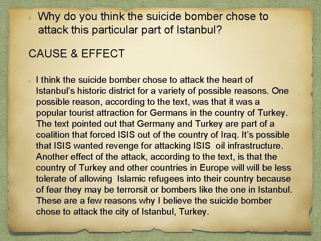 Why do you think the suicide bomber chose to attack this particular part of