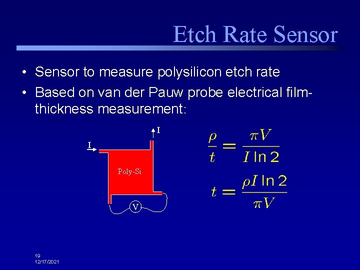 Etch Rate Sensor • Sensor to measure polysilicon etch rate • Based on van