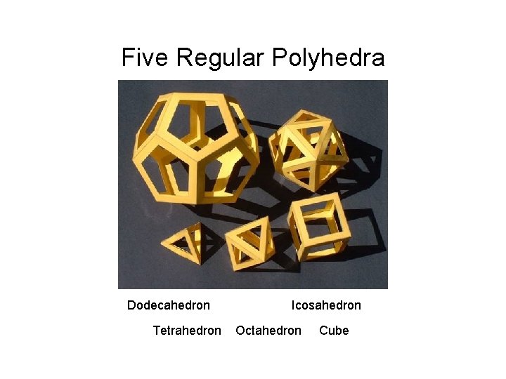 Five Regular Polyhedra Dodecahedron Tetrahedron Icosahedron Octahedron Cube 