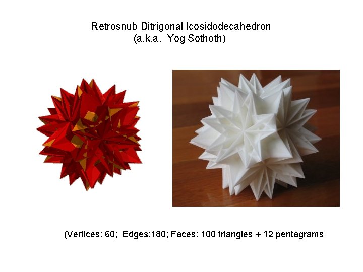 Retrosnub Ditrigonal Icosidodecahedron (a. k. a. Yog Sothoth) (Vertices: 60; Edges: 180; Faces: 100