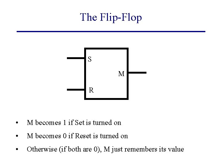 The Flip-Flop S M R • M becomes 1 if Set is turned on