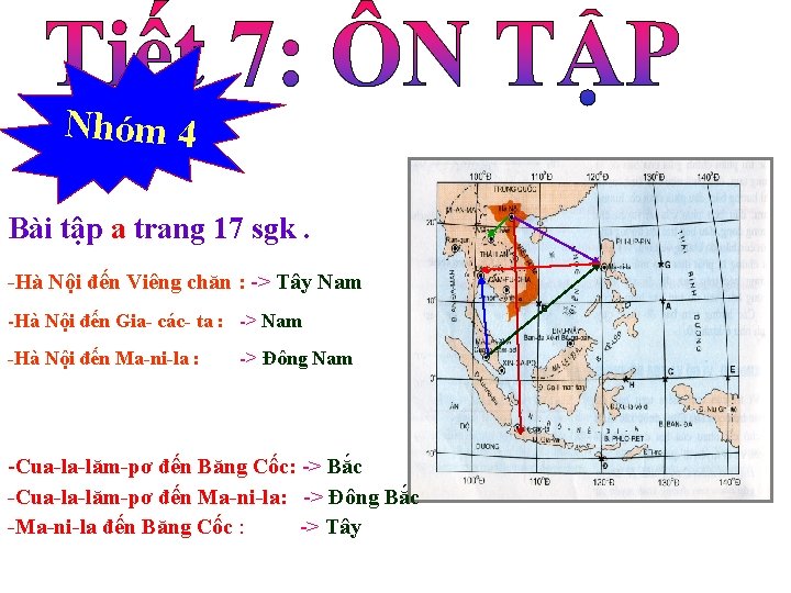 Nhóm 4 Bài tập a trang 17 sgk. -Hà Nội đến Viêng chăn :