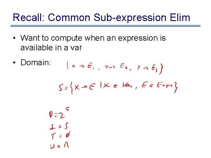Recall: Common Sub-expression Elim • Want to compute when an expression is available in