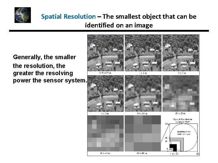 Spatial Resolution Example Satellite Satellite Images Lets review briefly Characteristics of images