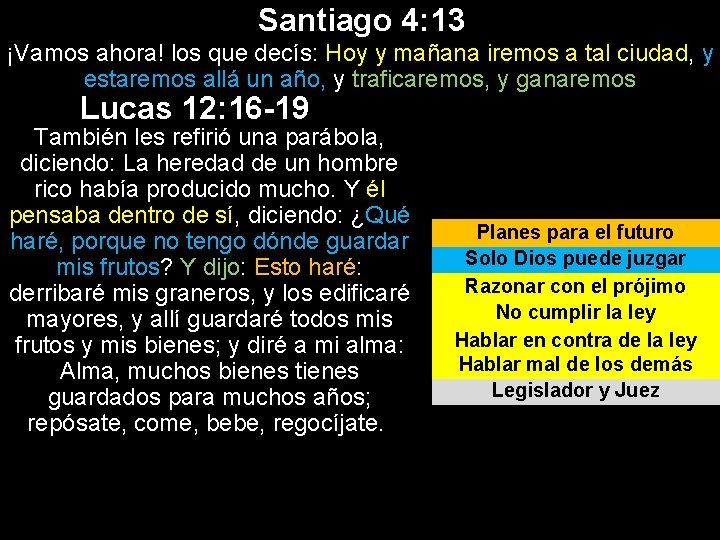 Santiago 4: 13 ¡Vamos ahora! los que decís: Hoy y mañana iremos a tal