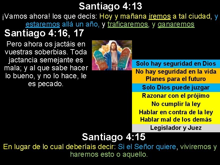 Santiago 4: 13 ¡Vamos ahora! los que decís: Hoy y mañana iremos a tal