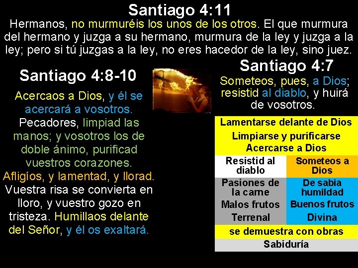 Santiago 4: 11 Hermanos, no murmuréis los unos de los otros. El que murmura