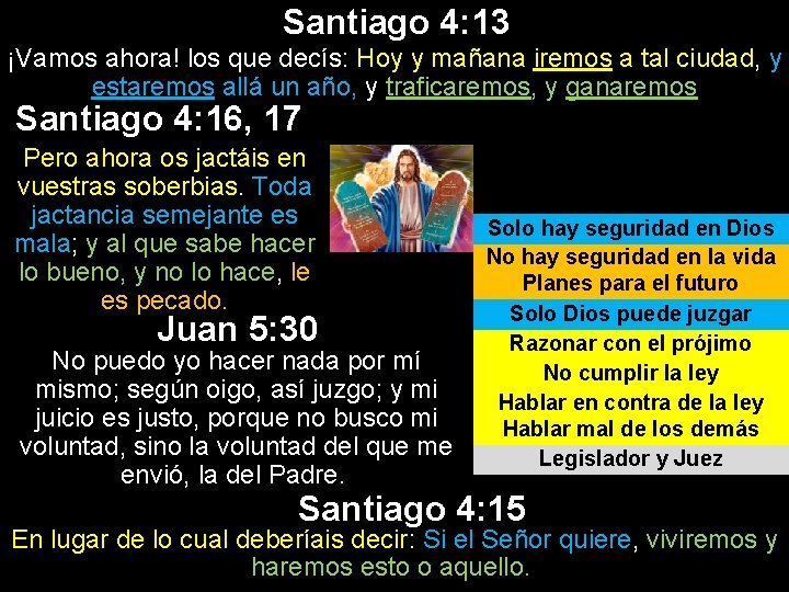 Santiago 4: 13 ¡Vamos ahora! los que decís: Hoy y mañana iremos a tal