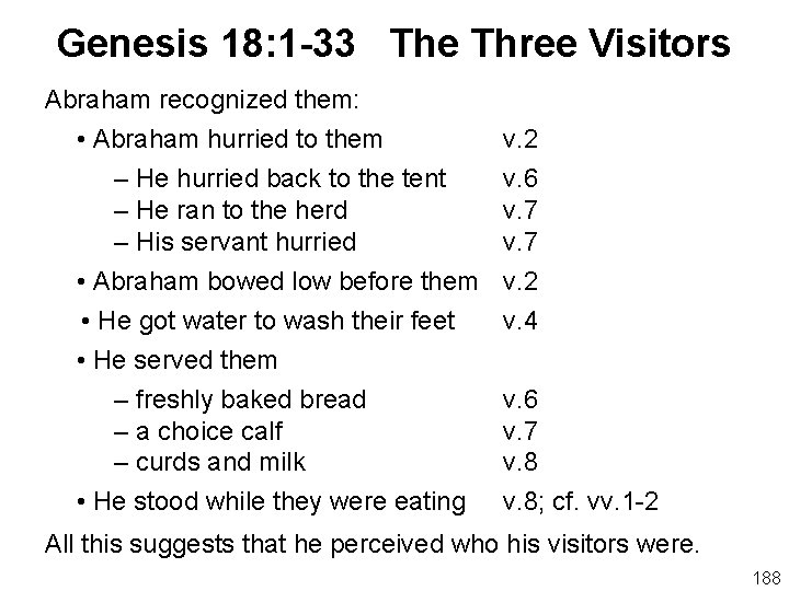 Genesis 18: 1 -33 The Three Visitors Abraham recognized them: • Abraham hurried to