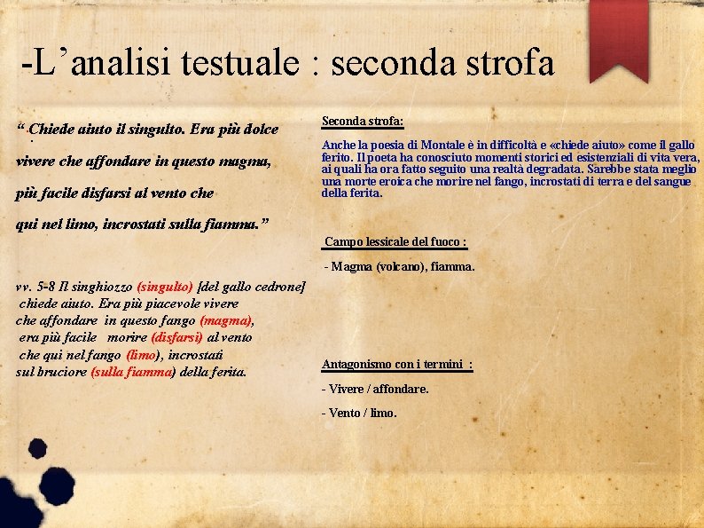 -L’analisi testuale : seconda strofa “. Chiede aiuto il singulto. Era più dolce. vivere