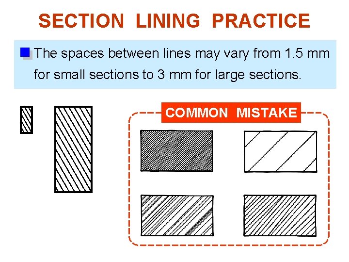 SECTION LINING PRACTICE The spaces between lines may vary from 1. 5 mm for