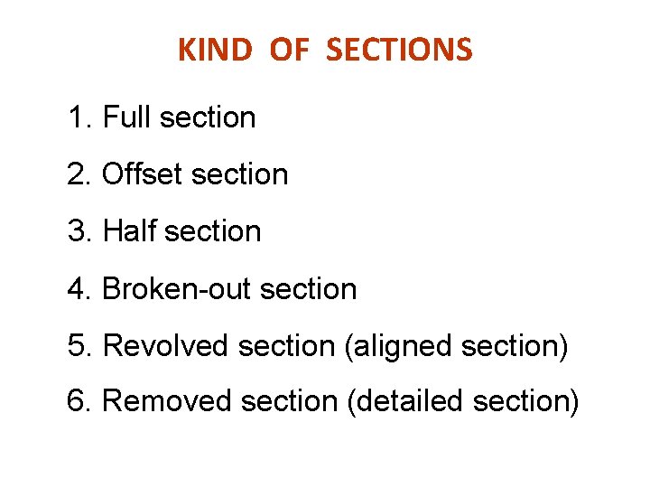 KIND OF SECTIONS 1. Full section 2. Offset section 3. Half section 4. Broken-out