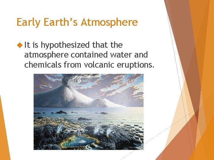 Early Earth’s Atmosphere It is hypothesized that the atmosphere contained water and chemicals from