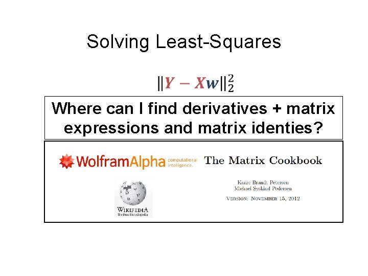 Solving Least-Squares Where can I find derivatives + matrix expressions and matrix identies? 
