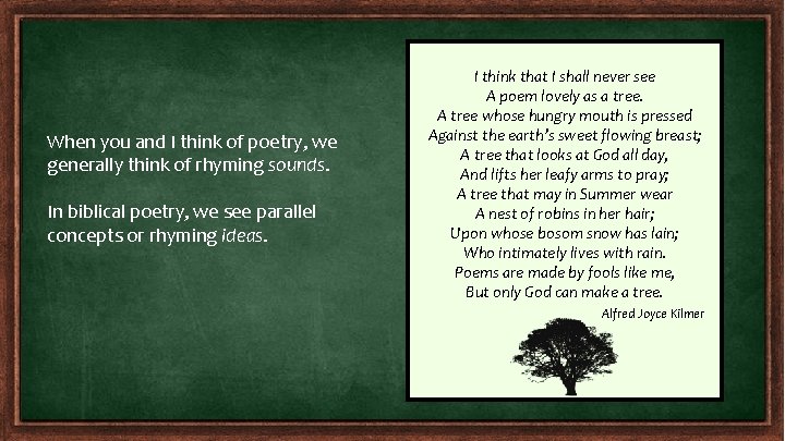 When you and I think of poetry, we generally think of rhyming sounds. In When you and I think of poetry, we generally think of rhyming sounds. In