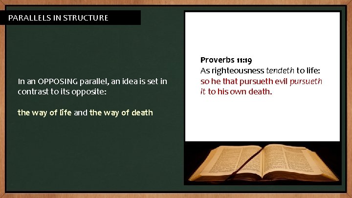 PATTERNS IN PARALLELS INSTRUCTURE In an OPPOSING parallel, an idea is set in contrast PATTERNS IN PARALLELS INSTRUCTURE In an OPPOSING parallel, an idea is set in contrast