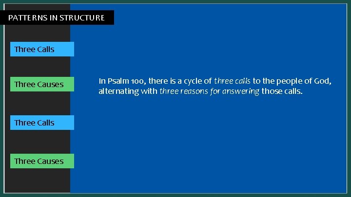 PATTERNS IN STRUCTURE In a SYNONYMOUS parallel, one idea is presented two complementary ways: PATTERNS IN STRUCTURE In a SYNONYMOUS parallel, one idea is presented two complementary ways: